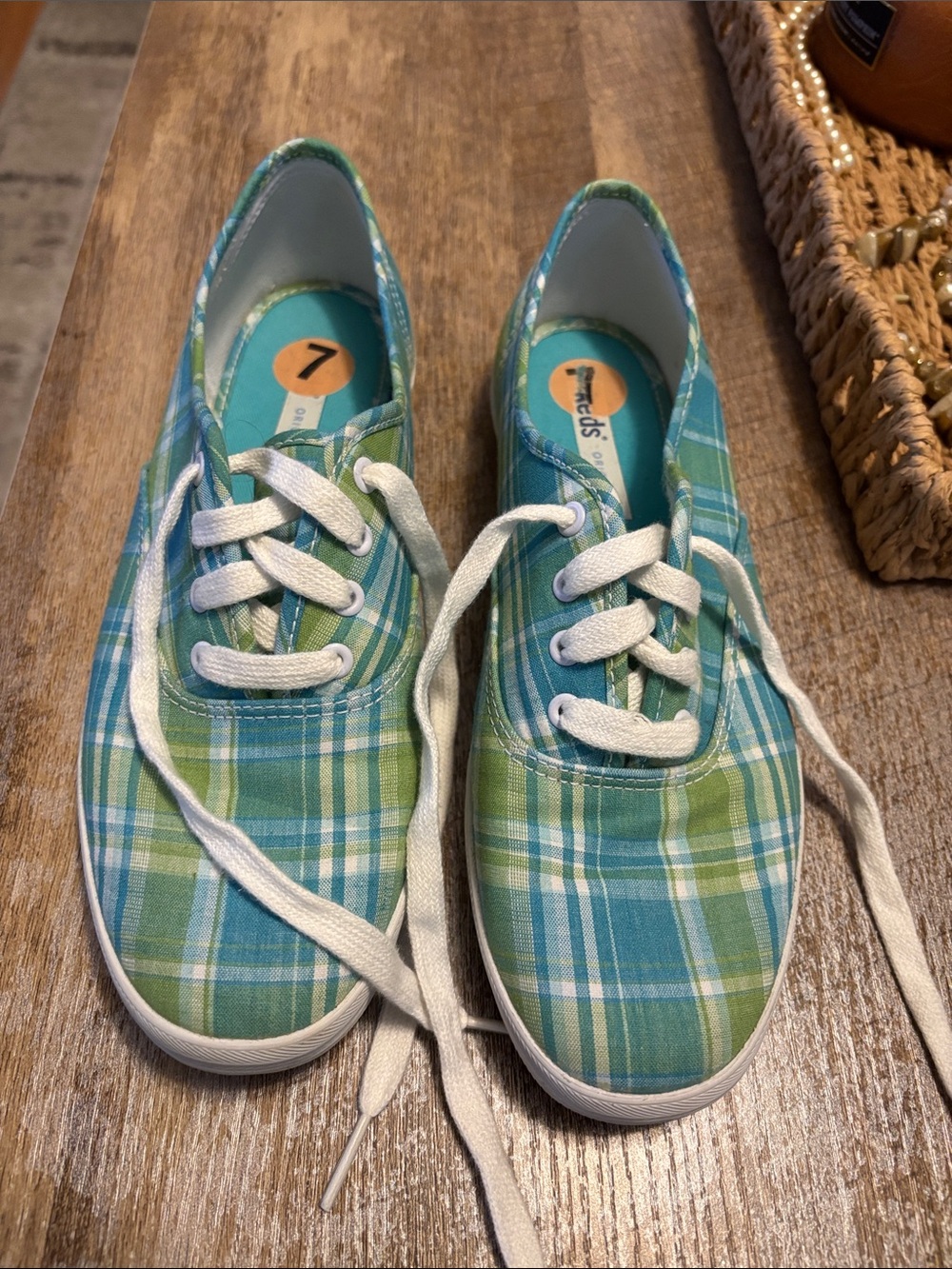 Keds Plaid Canvas Sneakers in Blue & Green